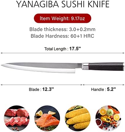 Chuyiren Professional de alto carbono aço inoxidável Yanagiba Knife 12 polegadas e faca de chef japonesa 9,5 polegadas