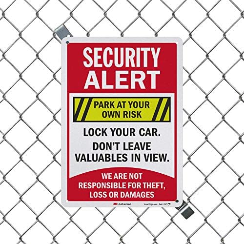 SmartSign “Security Alert - Park por sua conta e risco, não responsável por roubo, perda ou danos”. Alumínio refletivo