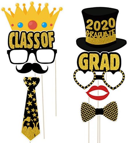 AMOSFUN Graduação Booth Props Kit Kit Photo Booth Picture Frame Glitter Parabéns Decorações de festas de graduação para 2020