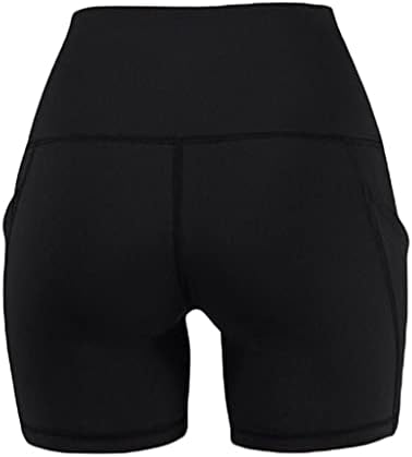 Shorts atléticos femininos, shorts de cintura alta para shorts atléticos de fitness de barriga feminina com bolsos