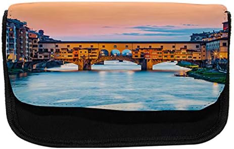 Caixa de lápis de Florence Lunarable, Famous Bridge ao pôr do sol, Saco de lápis de caneta com zíper duplo, 8,5 x 5,5, multicolor