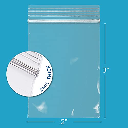 GPI Clear Plattic Reclosable Zip Poly Bags, caso de 200, 2 milhões de espessura, 2 polegadas x 3 polegadas, para viagens,