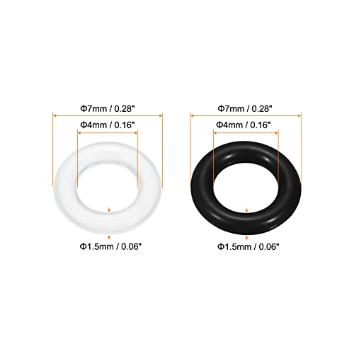 Meccanixity 7mmx4mmx1.5mm Nitrile Rings de borracha preta 50pcs, vedação de borracha de silicone gaxetas brancas 20pcs