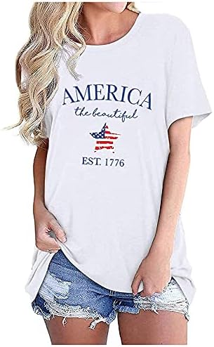 4 de julho Tops feminino American Bandle camisetas estreladas listras de manga curta EUA