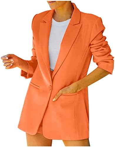 Terno profissional de blazer feminino com bolsos abertos botão frontal lapela de manga longa casual jaqueta de escritório