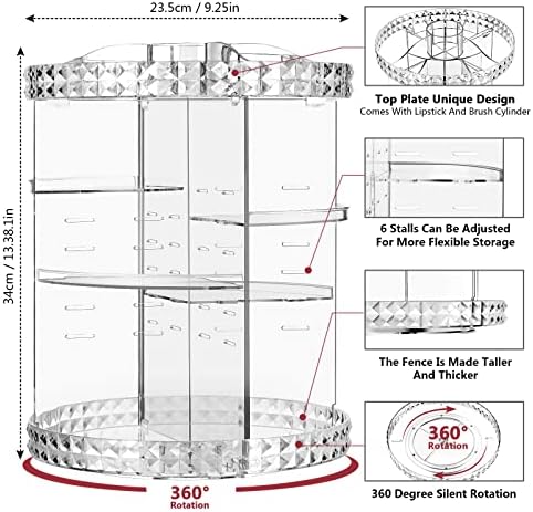 Confusão de 360 ​​organizador de maquiagem rotativo, Organizador de Maquillaje perfumes, casos de exibição de cosméticos acrílicos,