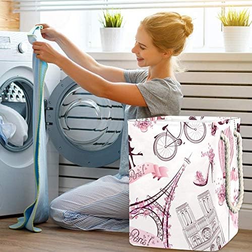 Viagem romântica em Paris 300d Oxford PVC Roupas à prova d'água cesto de lavanderia grande para cobertores Toys de roupas no quarto