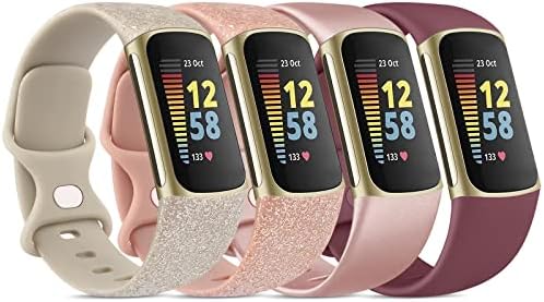 Meliya 4 Pack Bands para Fitbit Charge 5 Bandas para mulheres homens, bandas esportivas de substituição de silicone suaves para Fitbit Charge 5 Advanced Fitness Tracker