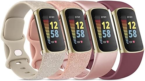 Meliya 4 Pack Bands para Fitbit Charge 5 Bandas para mulheres homens, bandas esportivas de substituição de silicone suaves para