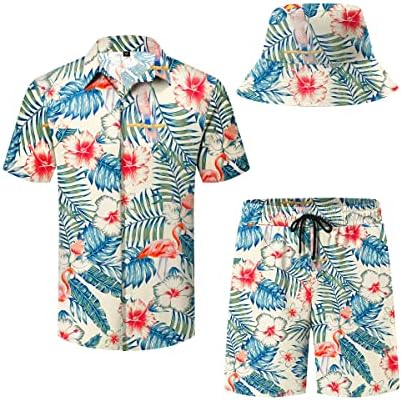 Babioboa mens de camisas havaianas conjuntos de 2 peças de traje de traje de praia aloha time de impressão com chapéu
