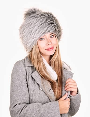 Futrzane Faux Fur Russian Hat for Women - Chapéu de punho de pele quente e divertido com Pom Pom