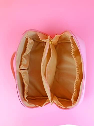 Bolsa de cosméticos portáteis de tamanho grande de tamanhos grandes, bolsa de maquiagem de couro PU resistente à água, bolsa