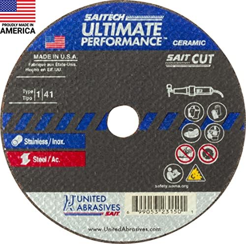 United Abrasives- Sait 23165 SAITECH Ultimate Performance Fino de alta velocidade rodas de corte 4 x 1/16 x 3/8 , 50-pack, preto