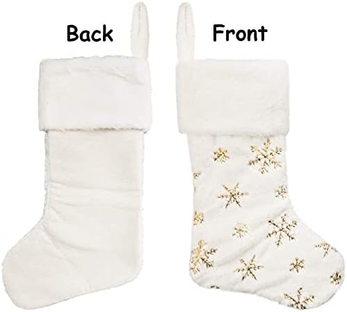 OCHINE 18 polegadas Branca nevada Meias de Natal Faux Plexh Christmas meias Ornamentos de Candy Sacos de presente pendurados de