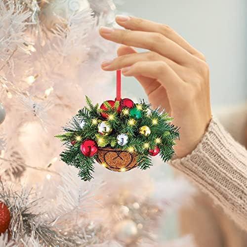 Presente pendurado ornamentos de pingentes cesto de Natal pendurado decoração artificial pré-iluminada decoração de Natal
