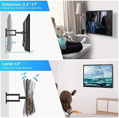 Pipell Full Motion TV Montagem de parede Pixf3 Para TVs de 40 a 90 polegadas, Max Vesa 800x600 detém até 132 lbs, o suporte