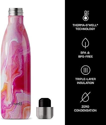 S'Well Aço inoxidável garrafa de água - 25 FL OZ - AGATE DE ROSE - Recipientes isolados a vácuo de camada tripla mantém bebidas