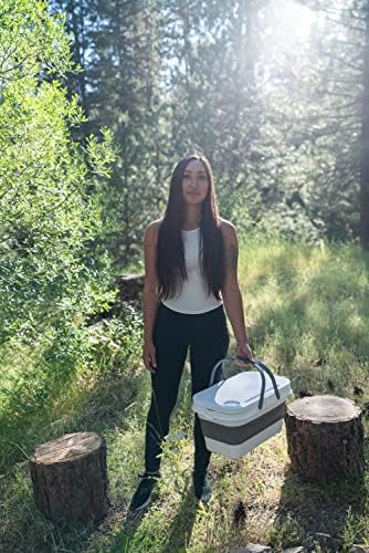 Stansport Silicon dobring Basket com tampa superior de tampa - banheira de balde portátil de lavagem - viagens de camping - contêiner de armazenamento pratos de lavanderia compactos brancos grandes