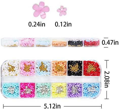 Dornail 12 grades 3d Flor Unhel Charmms 12 cores Flores acrílicas Riprons de unhas Flor de cerejeira mista com miçangas de prata douradas Pérolas de unhas Acessórias de arte para decorações de unhas diy