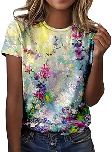 Top Women Summer Summer outono de manga curta 2023 Crew pescoço pescoço algodão gráfico de blusa de flor de impressão de flor para meninas 0b