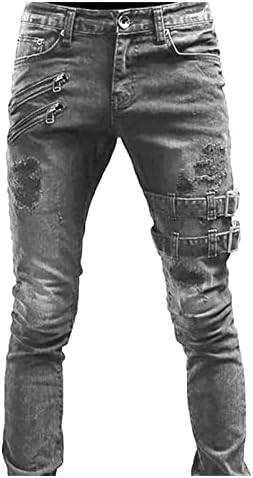 Maiyifu-GJ Men Jeans de moto de moto de moto rasgado Punk gótico calças jeans de jeans de hip hop perna diminuiu o fit