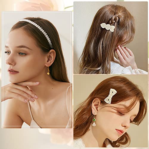 Acessórios para cabelos de lyroo para mulheres meninas, 14 PCs Pérola de cabeça de cabeça com clipes de cabelo Bandas de cabelos brancas