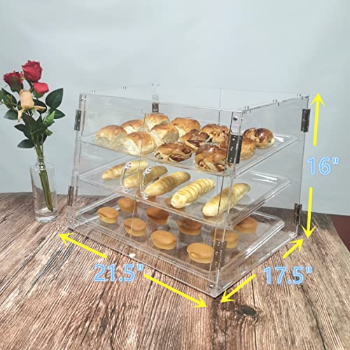 Display Pase Exibição de bancada de bancada de pão de pão de pão de biscoitos de biscoitos de donut box box box de alimentos com 3 bandeja