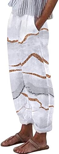 Calça de moletom feminina com calças com bolsos longos calças largas algodão casual de cintura alta e reta
