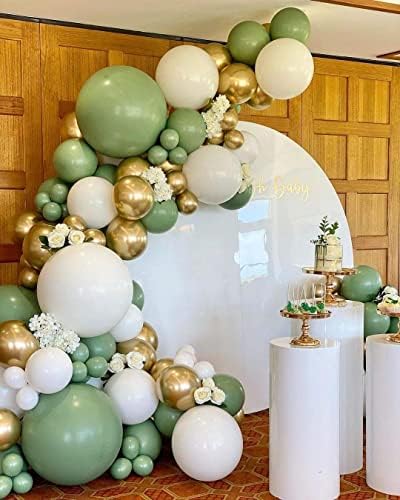 146 peças Sage Green Green Gold Ivory Balão Balão Garland Kit, Sage Olive Green Ivory Balões de ouro branco Decoração