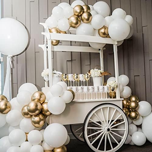 Joyypop White Gold Balloon Garland Kit com cortina dourada e balões brancos