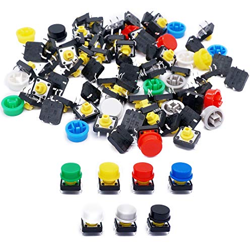 Twtade / 70 pcs 6 × 6 × 9mm Multicolor Multicolor Momentary Tacty Push Buttern Switch Micro Switch Touch Switch + 70 PCS Button
