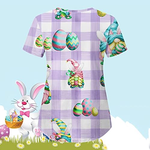 CGGMVCG Easter Scrub Tops Women Bunny Egg Print V Neck Camisetas de manga curta Tops de Páscoa soltos para mulheres 2023 com