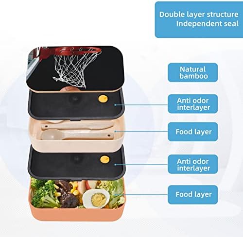 Caixa de bento de almoço de basquete com alça ajustável atualizada, contêiner de alimentos à prova de vazamentos reutilizáveis ​​empilháveis,