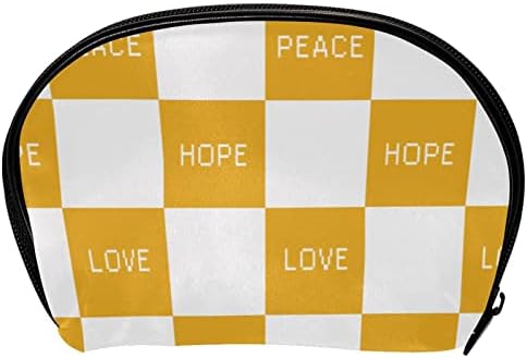 Saco de maquiagem pequena, organizador cosmético da bolsa com zíper para mulheres e meninas, verifique a paz amor Joy Hope Yellow