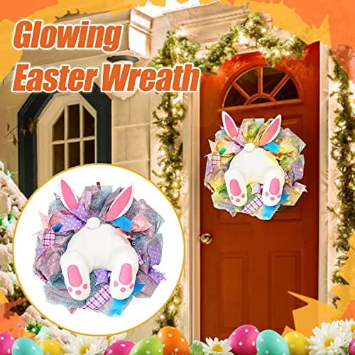 Dia dos namorados Porta da frente grinalda brilhante coelhinha de páscoa com orelhas brancas rosa Cartoon Bunny forma de decoração