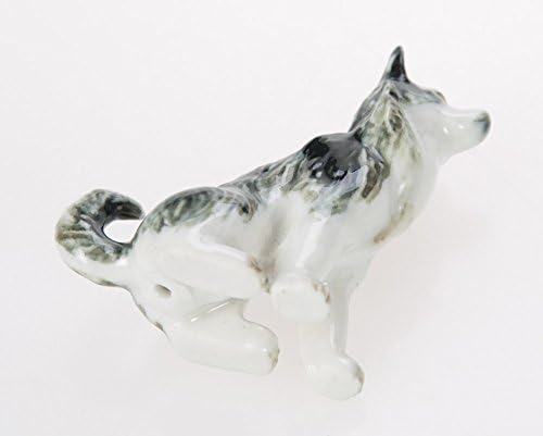 Witnystore minúsculo ¾ longa estatueta de cachorro husky siberiano - figuras de cerâmica em miniatura feitas à mão