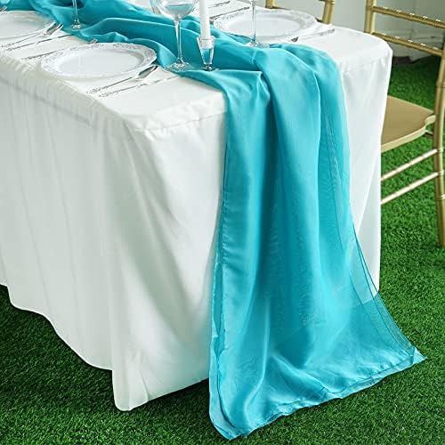 Balsa Circle 22x80 em Turquoise Extra Wide Premium Chiffon Table Top Runner Wedding Party Rounding