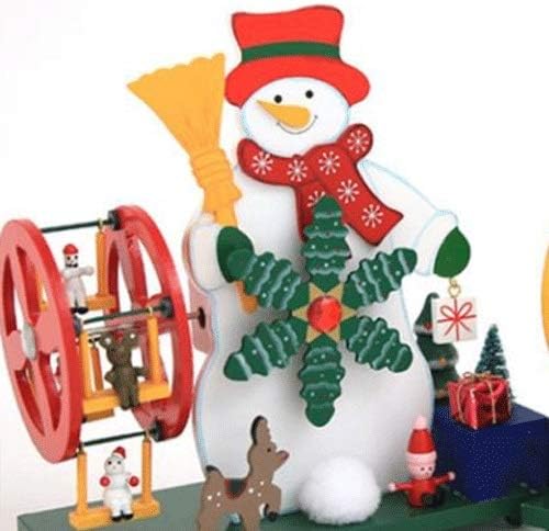 WPYYI Christmas Snowman Snow Sky em forma de roda de madeira Decoração de mesa de Natal Caixa de música Caixa de música Creative