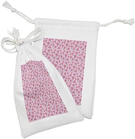 Bolsa de tecido do Dia dos Namorados de Ambesonne, conjunto de 2, padrão contínuo de mini corações de design de árvore