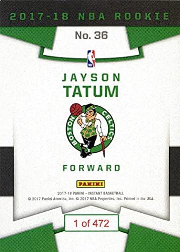 2017-18 Panini Instant NBA Basketball #36 Jayson Tatum Rookie Card - apenas 472 Made