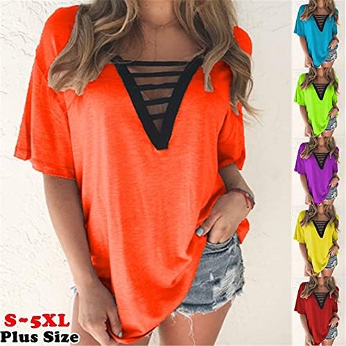 Andongnywell Women's V Camisetas T Tops de manga curta para mulheres Tops multicolores de verão de verão