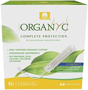 Organyc Certified Cotton Tampões, aplicador ecológico à base de plantas, fluxo regular, 16 contagem