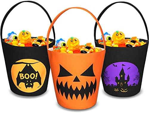 3 peças Halloween Candy Tote Bucket Halloween truque ou tratamento de abóbora Balloween truque ou sacos de tratamento reutilizável Bucket para crianças
