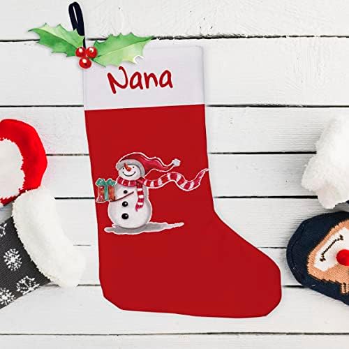 Golsoo fofo Nana Burlap Christmas Staque Red Snowman Padrão Melhor Nana Xmas meia pendurar presentes de decoração de Natal