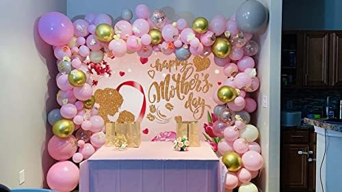 Feliz dia das mães, pano de fundo de 8x6 pés de coração vermelho flores eu amo mãe fotografia background Golden Glitter