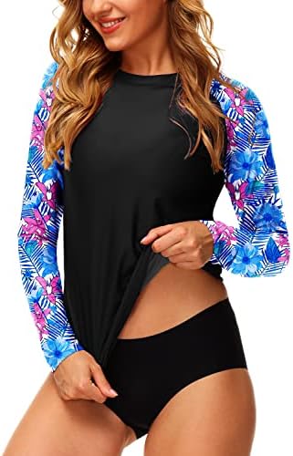 Deerose Women UPF 50+ Rash Guard Impresso Camisas de natação Surf Swimwear Top