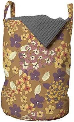 Bolsa de lavanderia vintage lunarável, padrão de jardim de primavera de galhos florais com pequenas flores, cesto