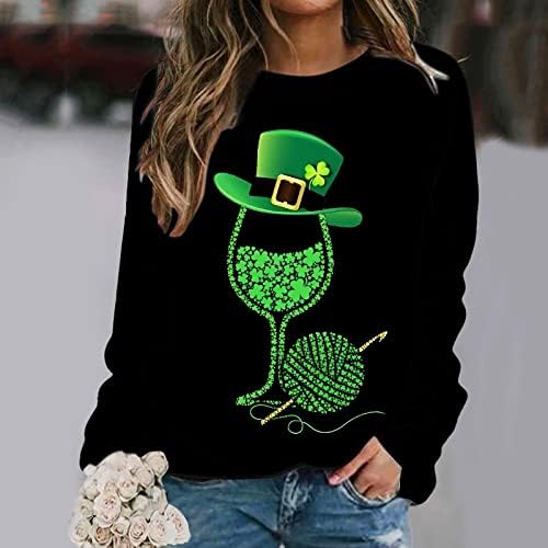 Yubnlvae St Patrick Camisa do Dia das Mulheres Print Crew Crew Pescoço de férias soltas FIDO ROUPAS