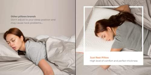 Apenas Rest Memory Foam Sleeping Pillow | 3,9 polegadas, perfeito para dormentes de estômago ou costas. | Área maior para apoiar as costas e os ombros. | Perfil plano e firmeza suave | Capa em tecido legal jacquard