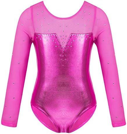 Easyforever Kids Girls Manga Longa Manga Longa Dança Balé Metálica D Leardo Bodysuit Gymnastic Skination Leartsuit da dança